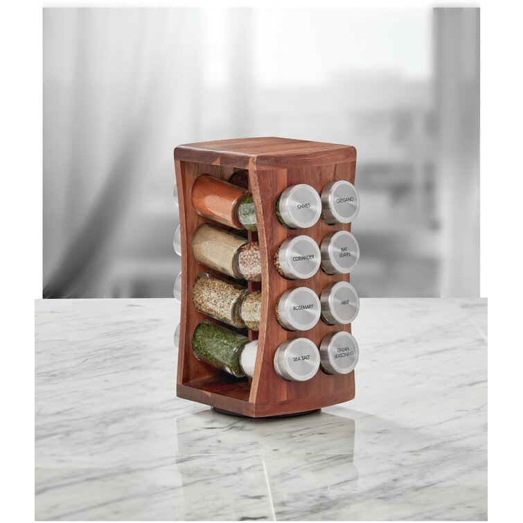 Kamenstein Acacia Wood Hourglass 16 Jar Spice Jar and Rack Set